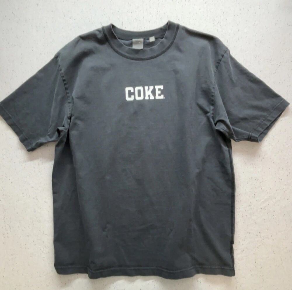 Y2K Style Coca-Cola PacSun Boxy Athletic Jersey Tee Faded Black Grey L